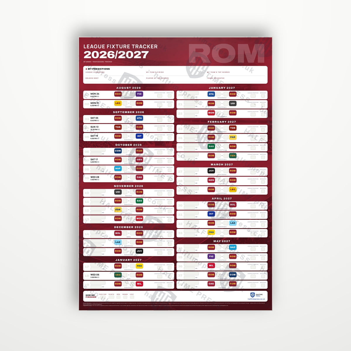 Serie A Fixture Wallchart 2026/27