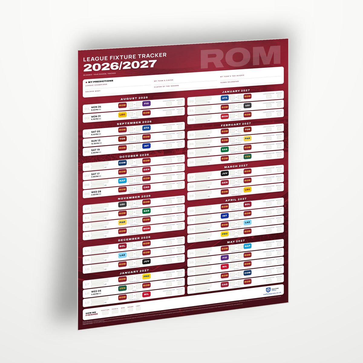 Serie A Fixture Wallchart 2026/27