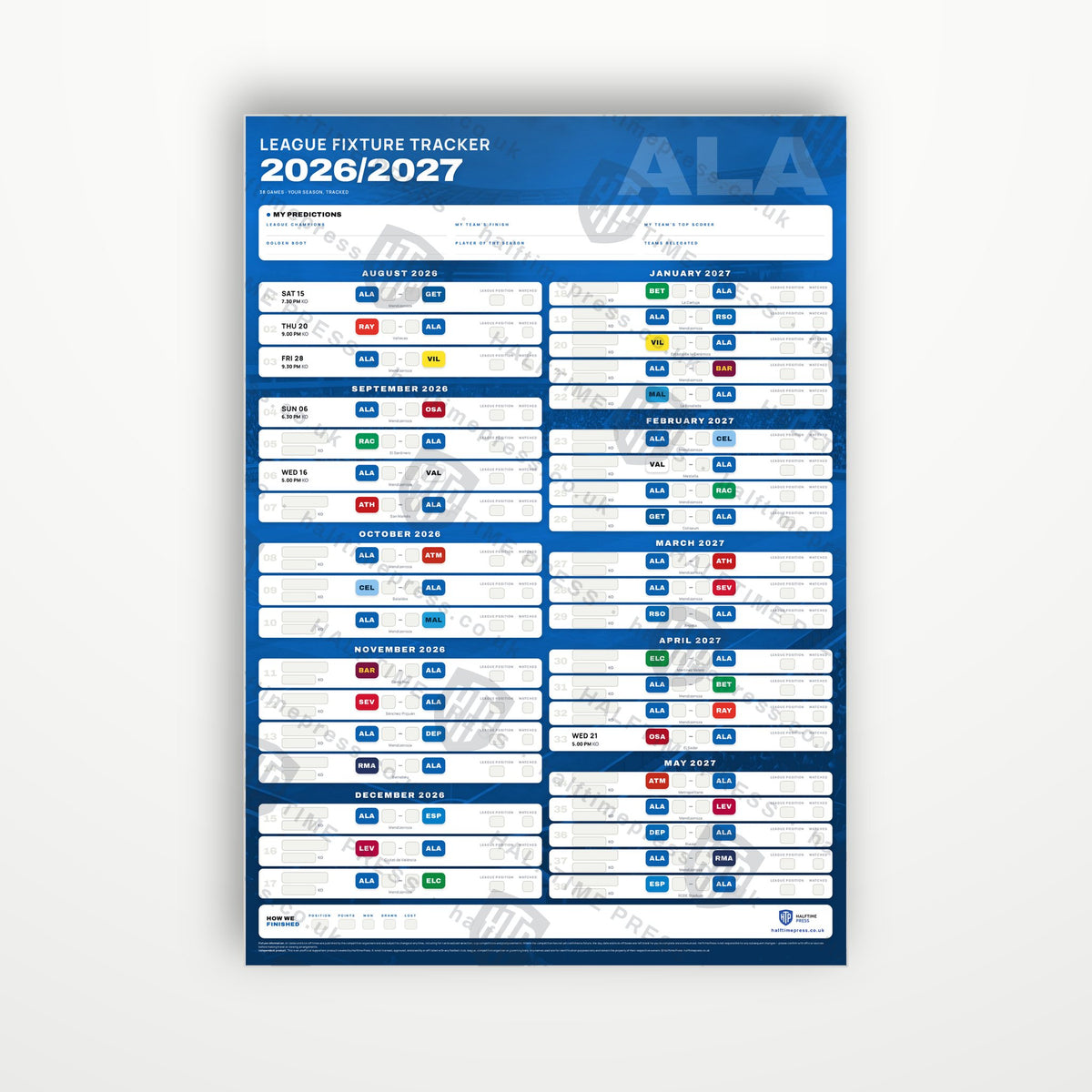 La Liga Fixture Wallchart 2026/27