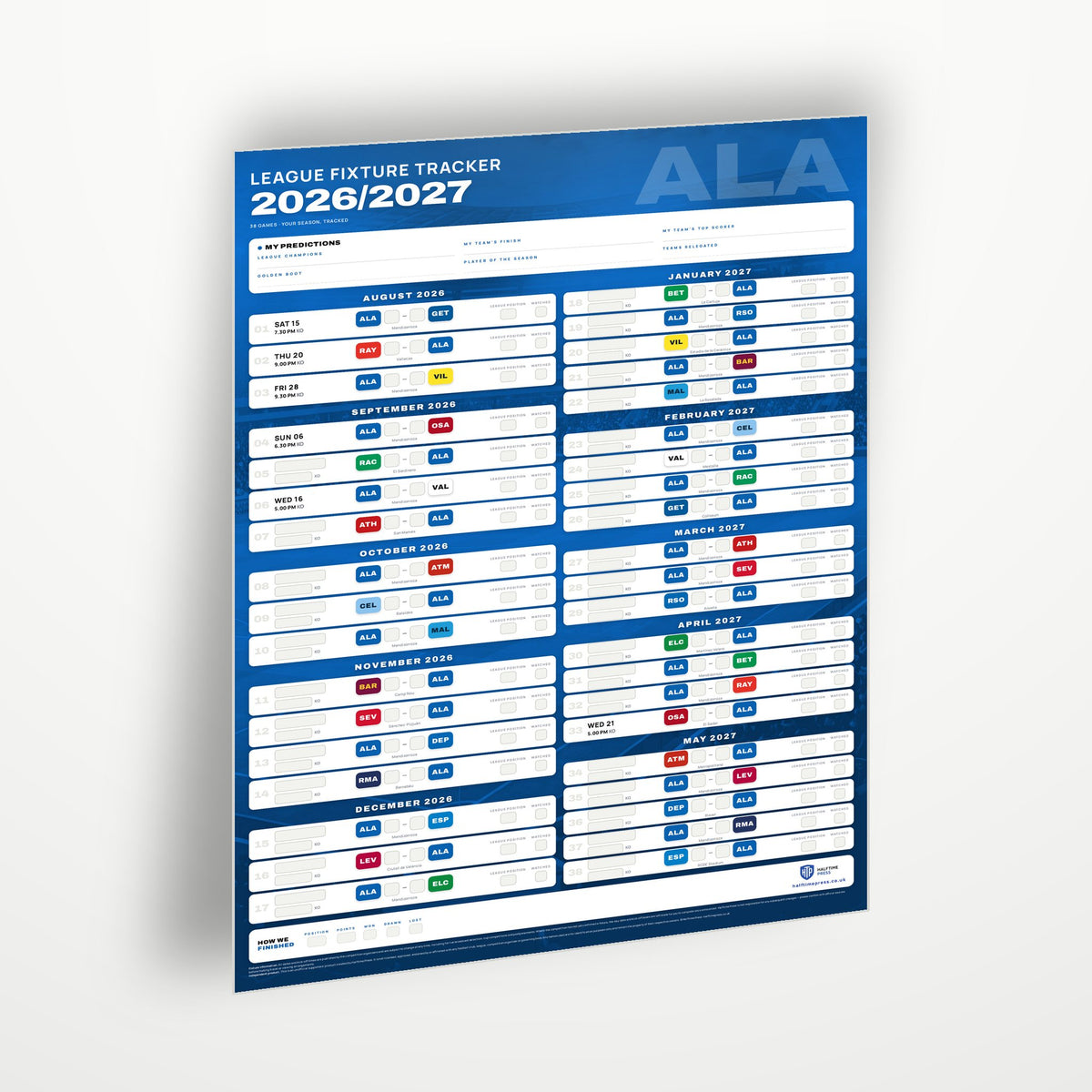 La Liga Fixture Wallchart 2026/27