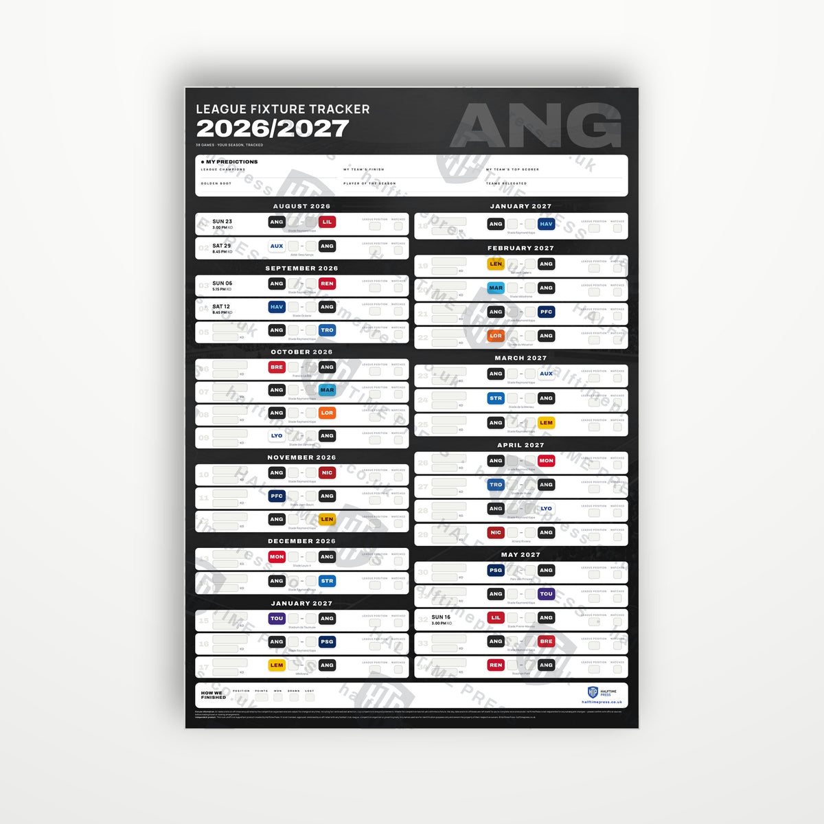 Ligue 1 Fixture Wallchart 2026/27