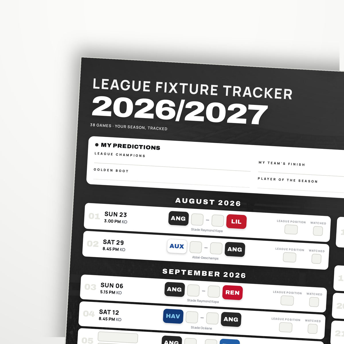 Ligue 1 Fixture Wallchart 2026/27