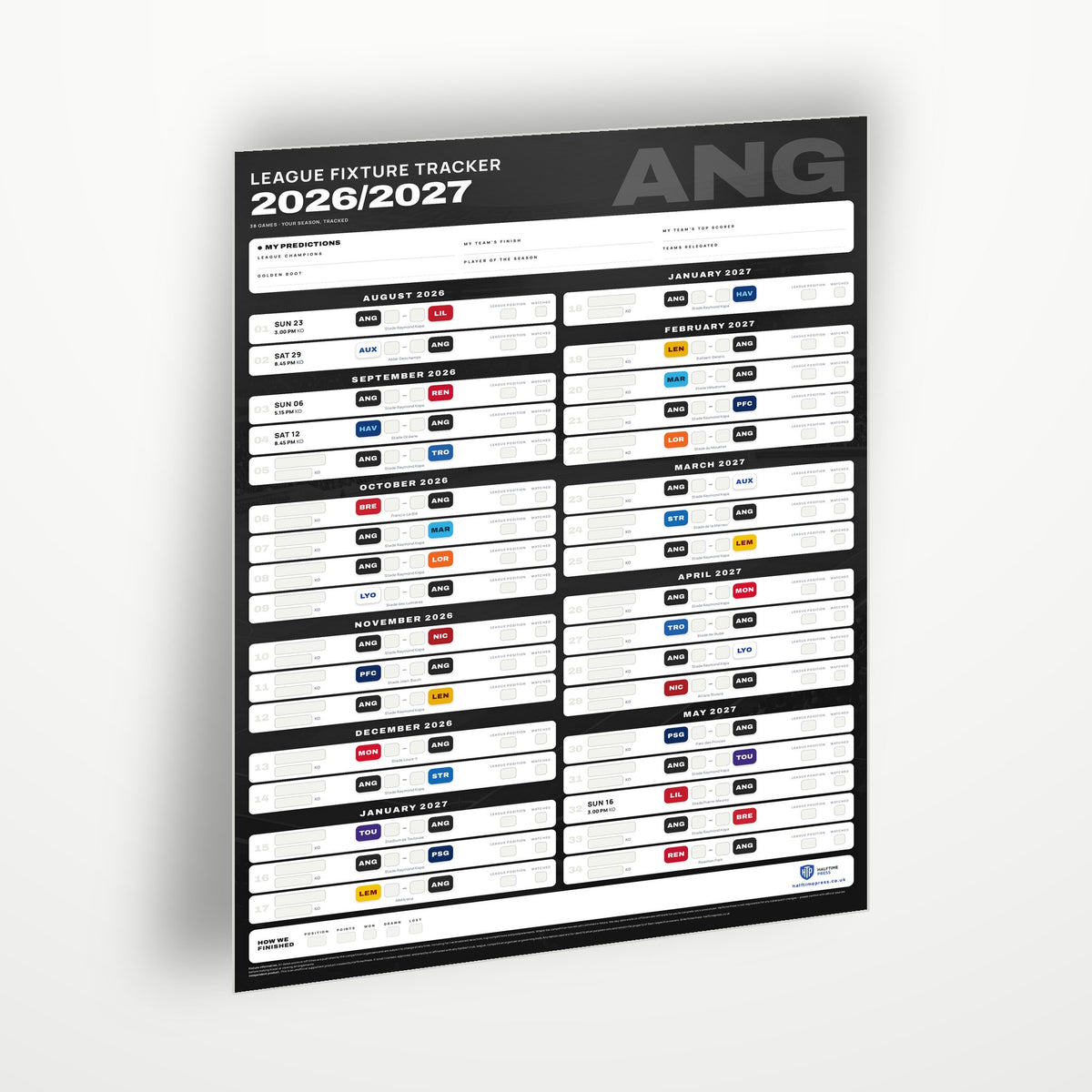 Ligue 1 Fixture Wallchart 2026/27