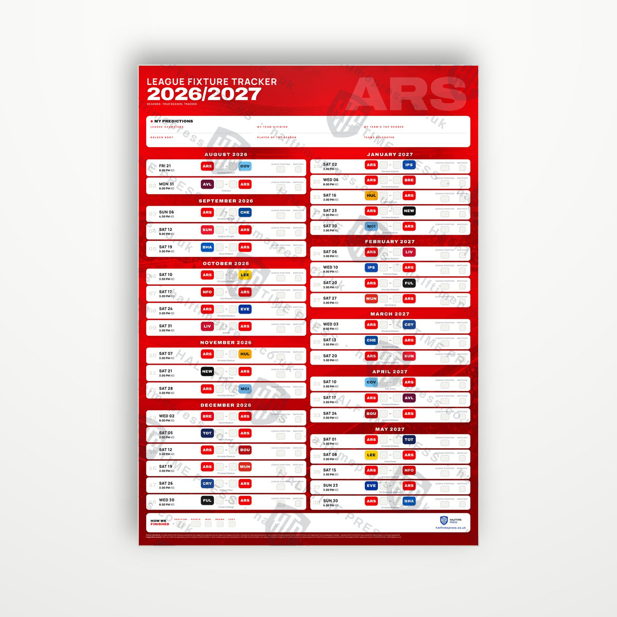 Premier League Fixture Wallchart 2026/27