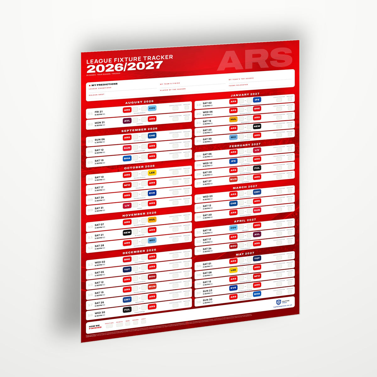 Premier League Fixture Wallchart 2026/27
