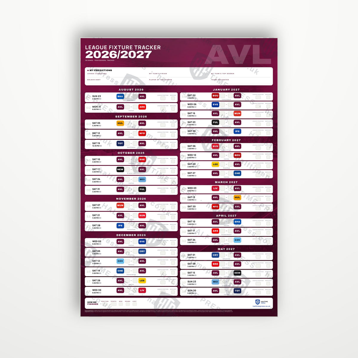 Premier League Fixture Wallchart 2026/27