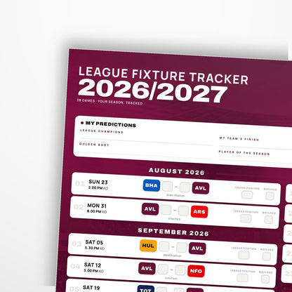 Premier League Fixture Wallchart 2026/27