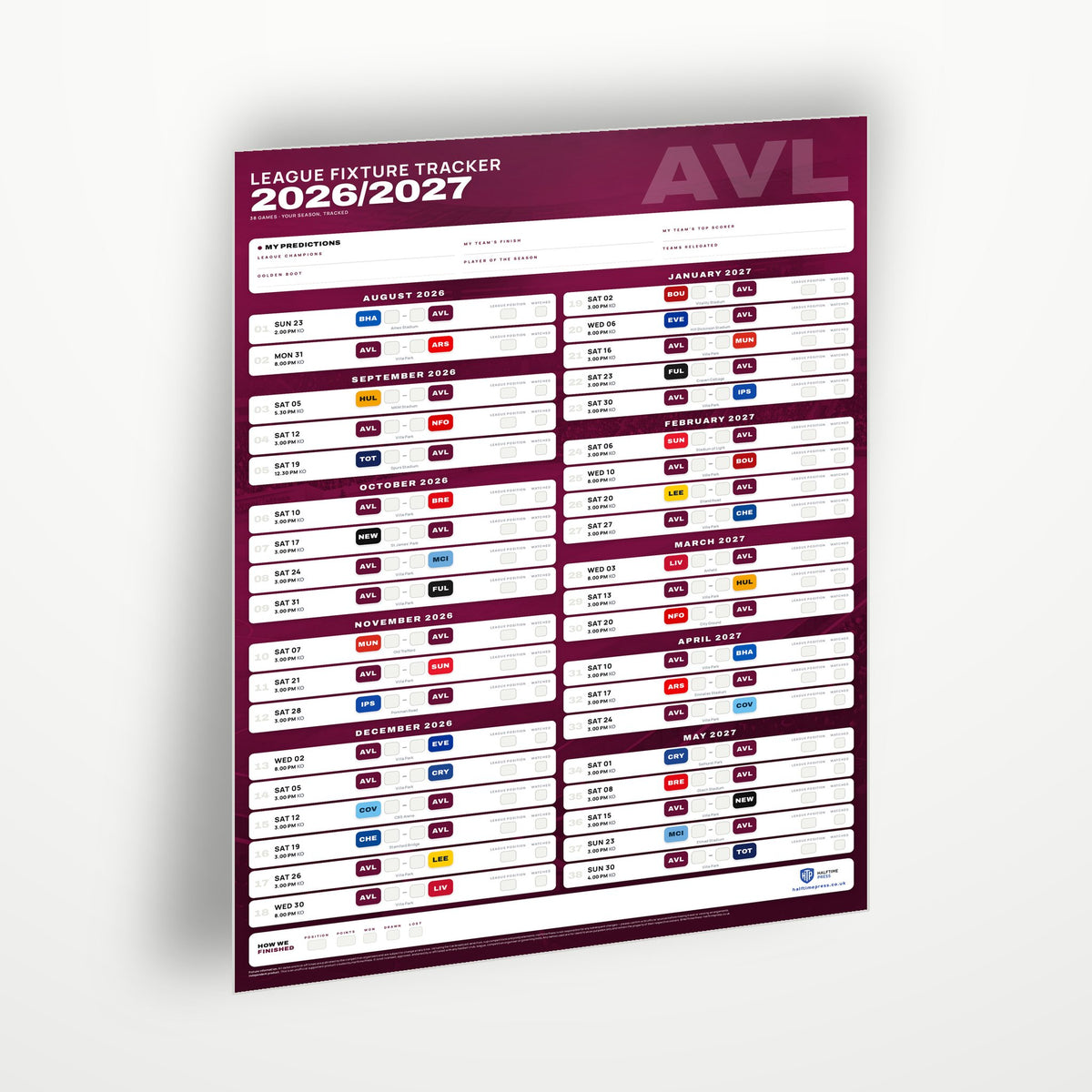 Premier League Fixture Wallchart 2026/27