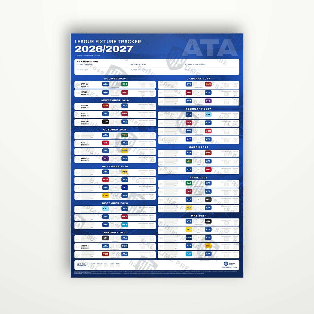 Serie A Fixture Wallchart 2026/27