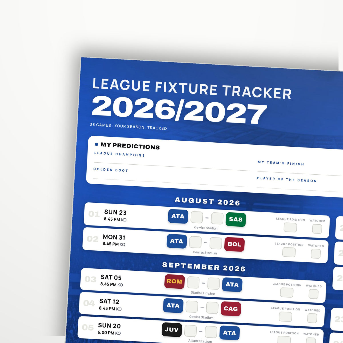 Serie A Fixture Wallchart 2026/27