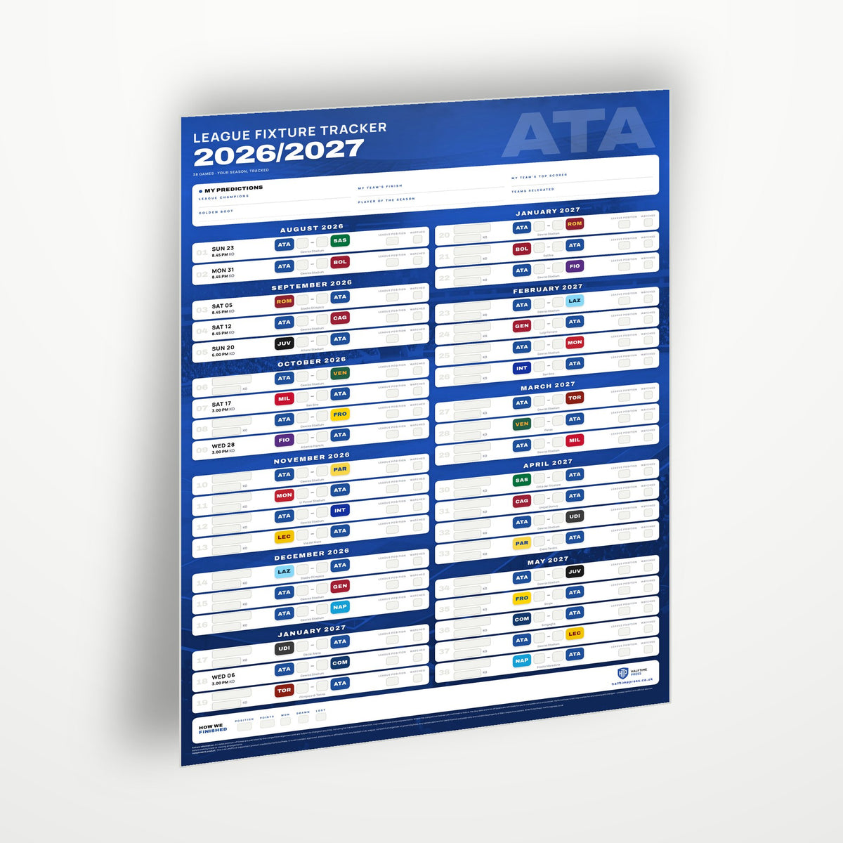 Serie A Fixture Wallchart 2026/27