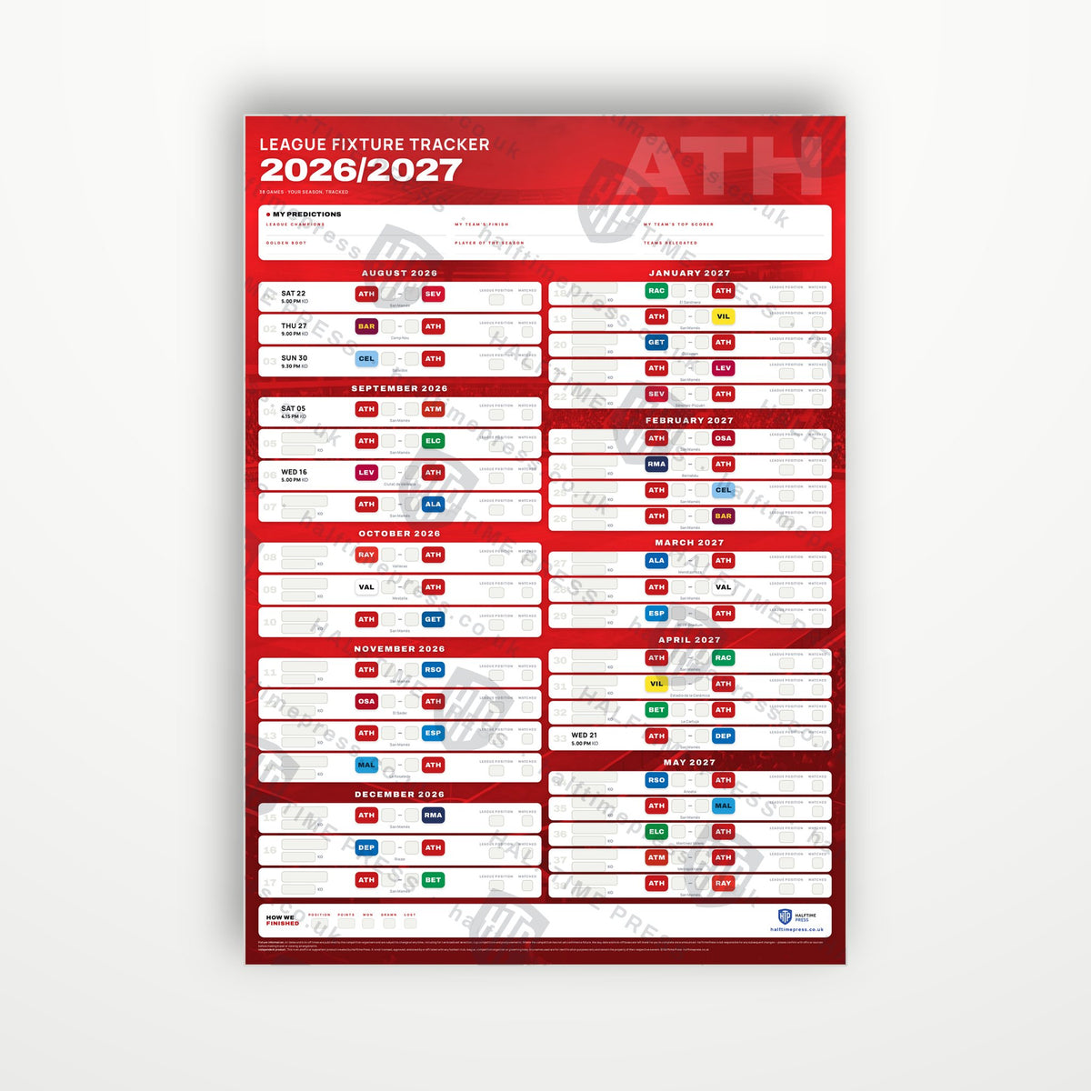La Liga Fixture Wallchart 2026/27