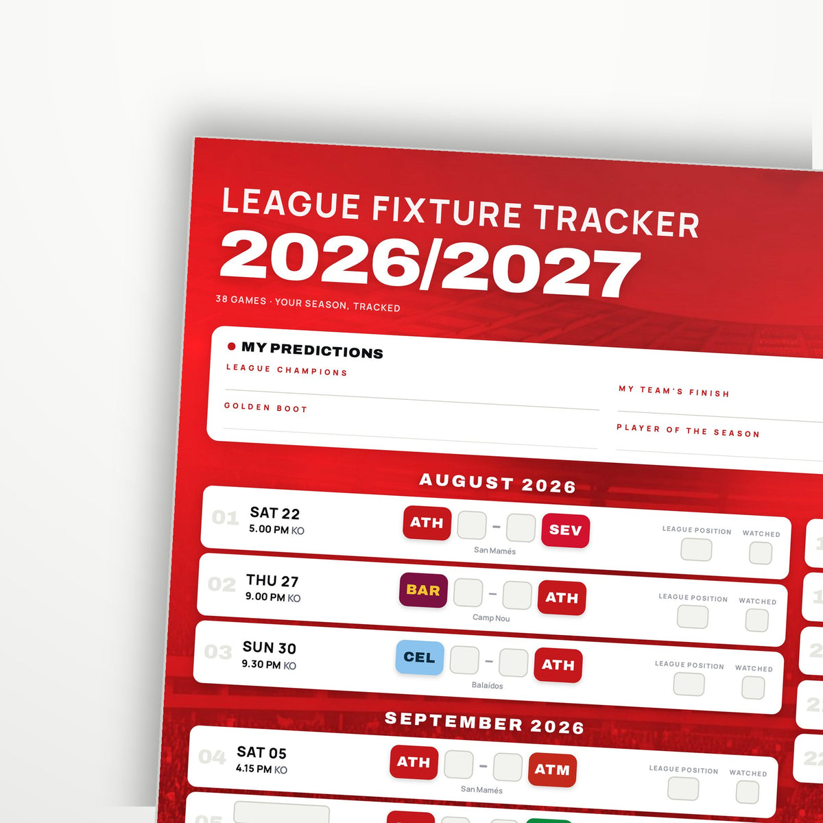 La Liga Fixture Wallchart 2026/27