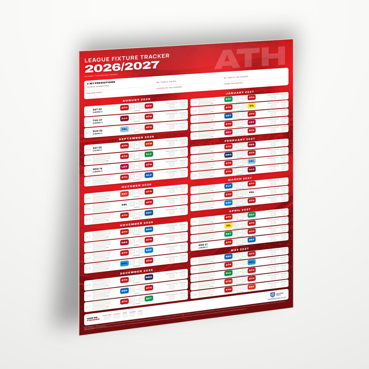 La Liga Fixture Wallchart 2026/27