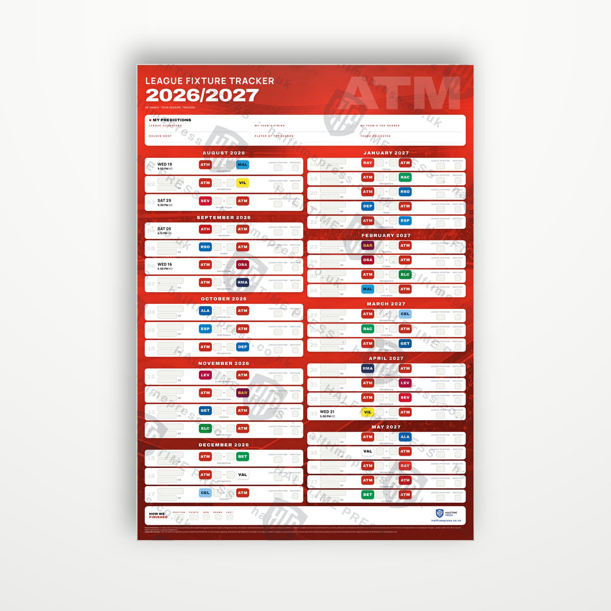 La Liga Fixture Wallchart 2026/27