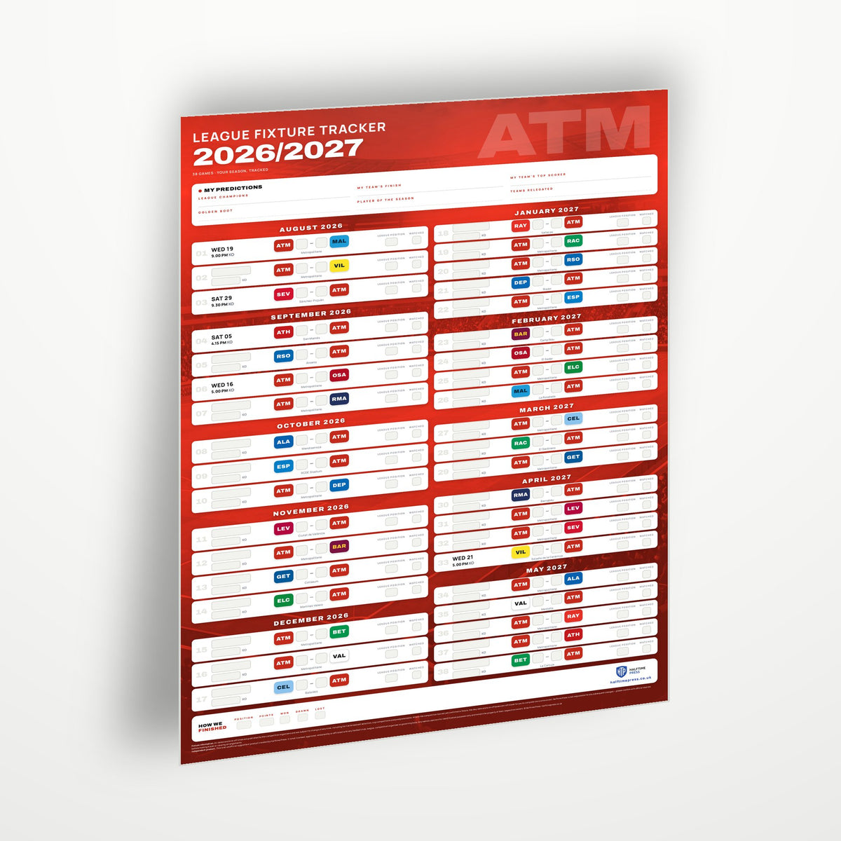 La Liga Fixture Wallchart 2026/27