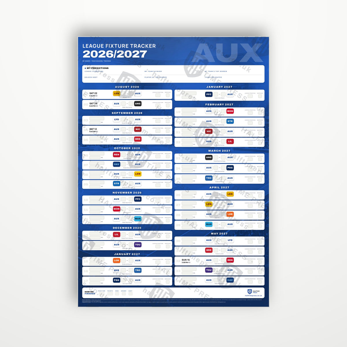 Ligue 1 Fixture Wallchart 2026/27