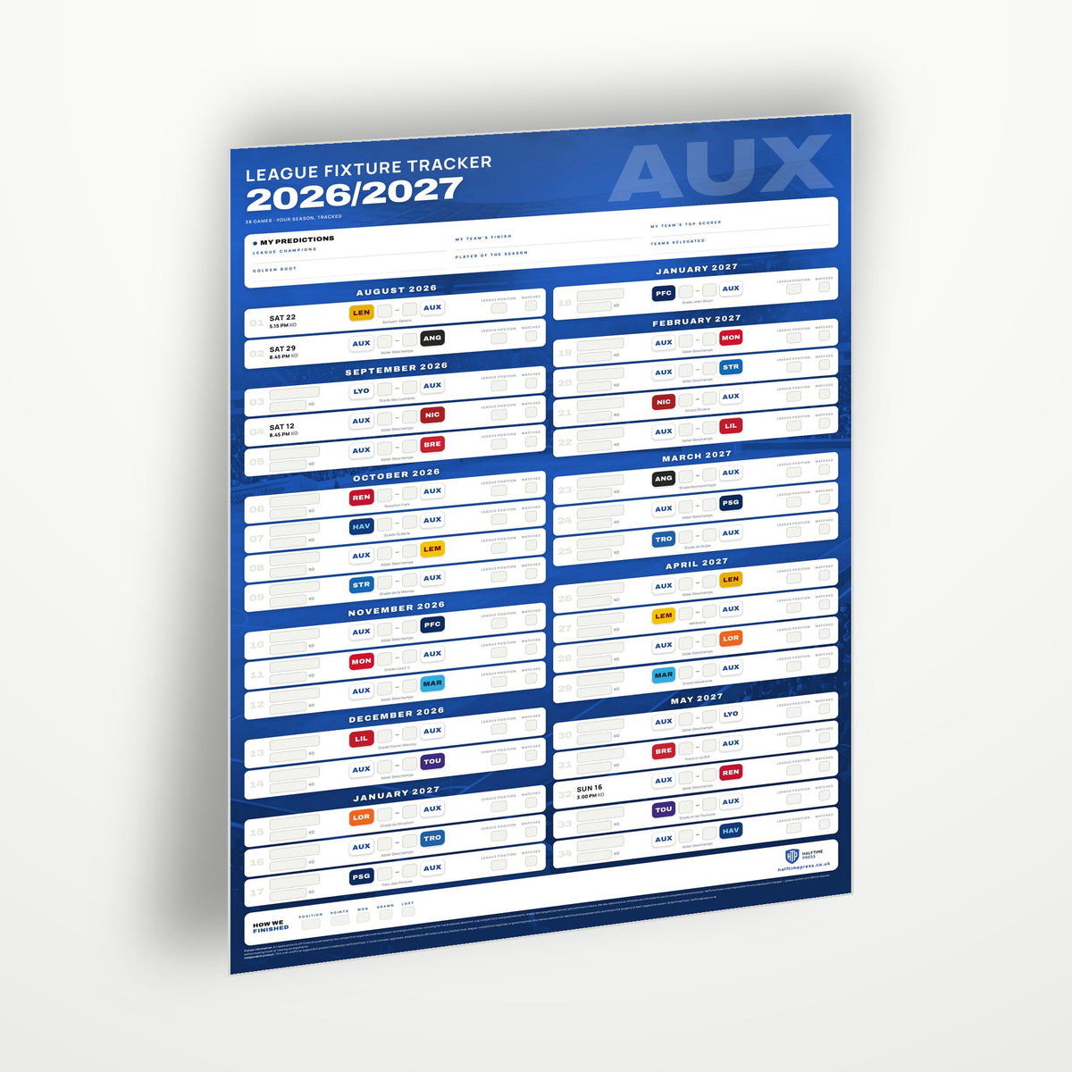 Ligue 1 Fixture Wallchart 2026/27