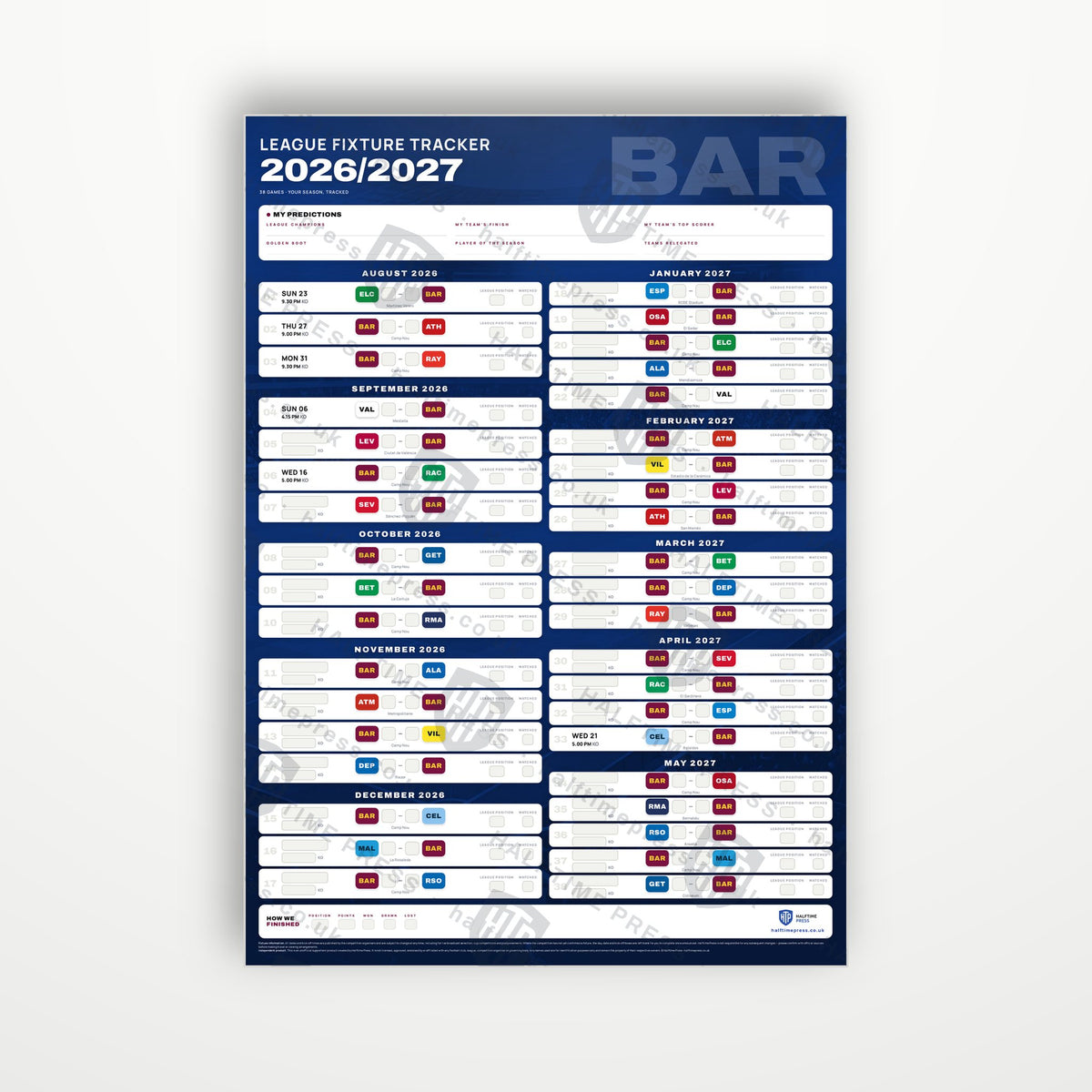 La Liga Fixture Wallchart 2026/27