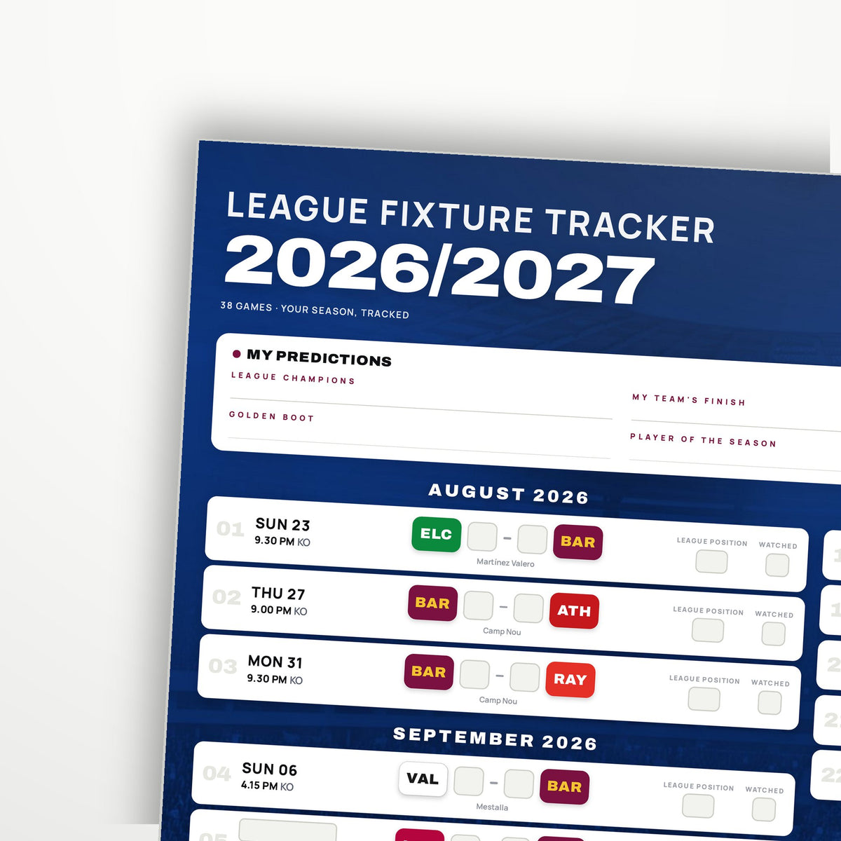 La Liga Fixture Wallchart 2026/27