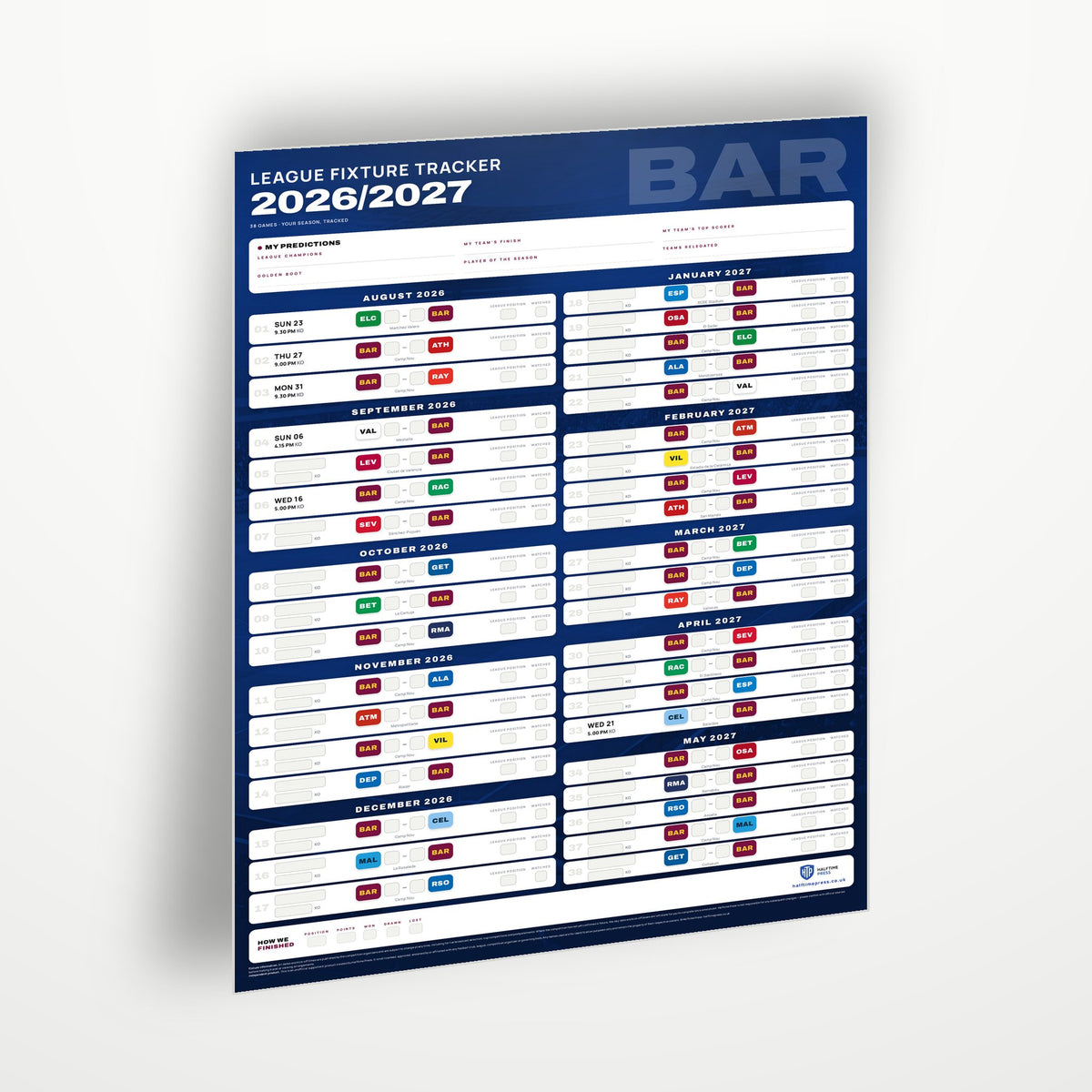 La Liga Fixture Wallchart 2026/27
