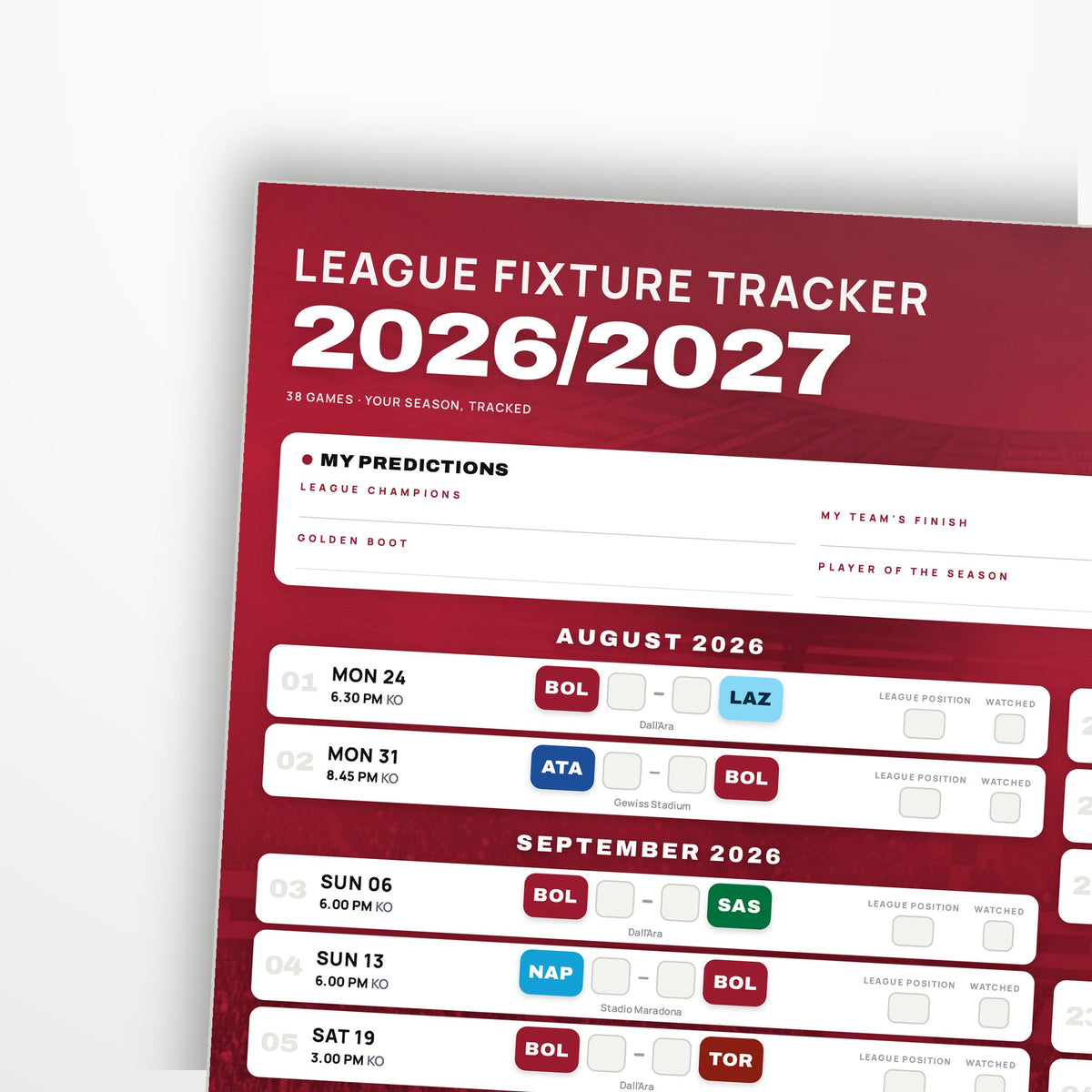 Serie A Fixture Wallchart 2026/27