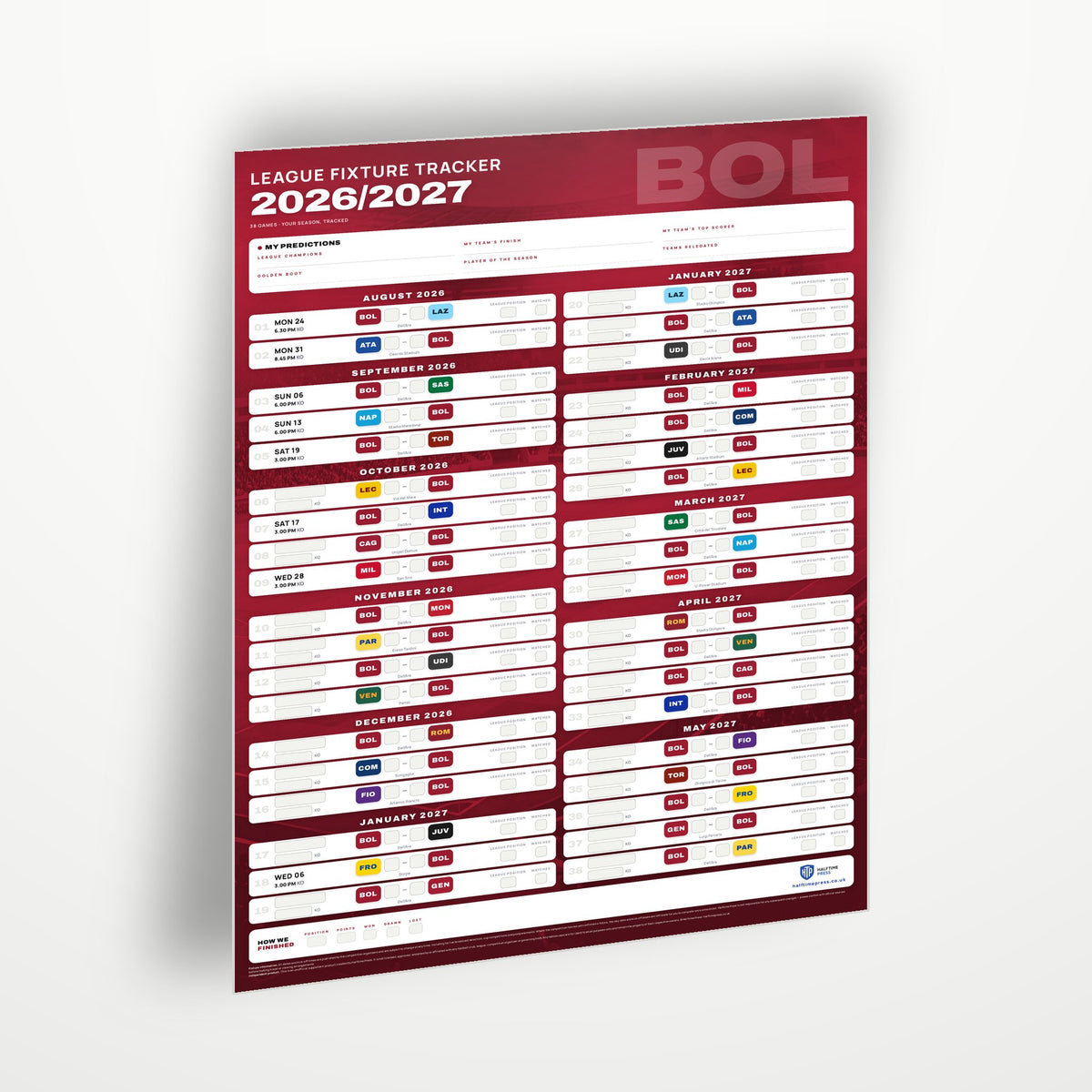 Serie A Fixture Wallchart 2026/27