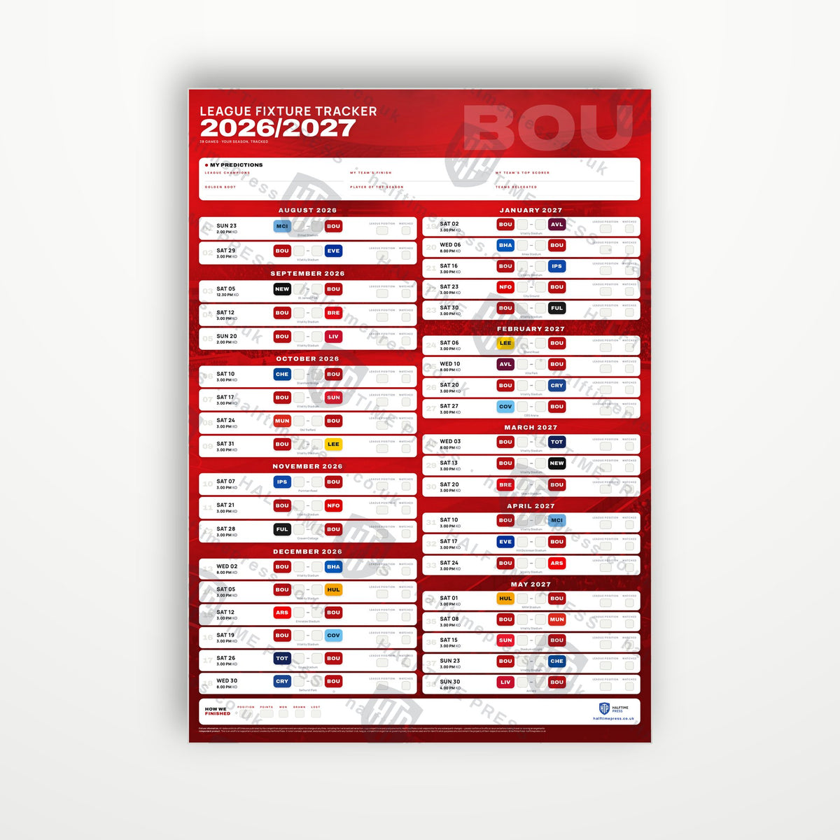 Premier League Fixture Wallchart 2026/27