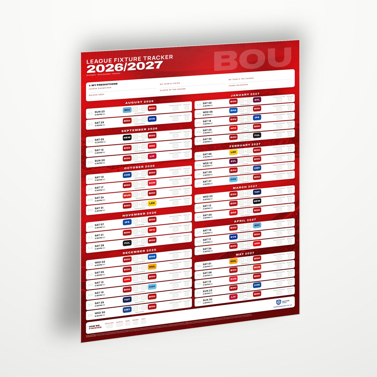 Premier League Fixture Wallchart 2026/27