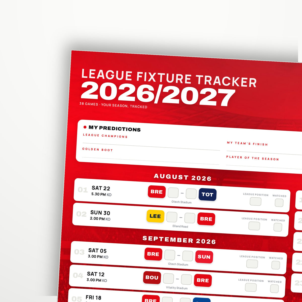 Premier League Fixture Wallchart 2026/27