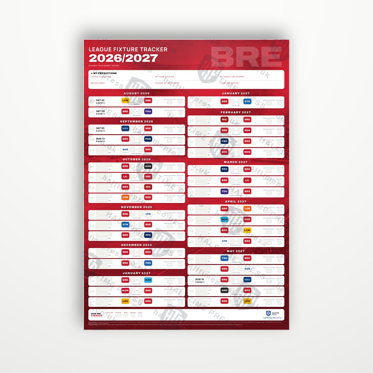 Ligue 1 Fixture Wallchart 2026/27