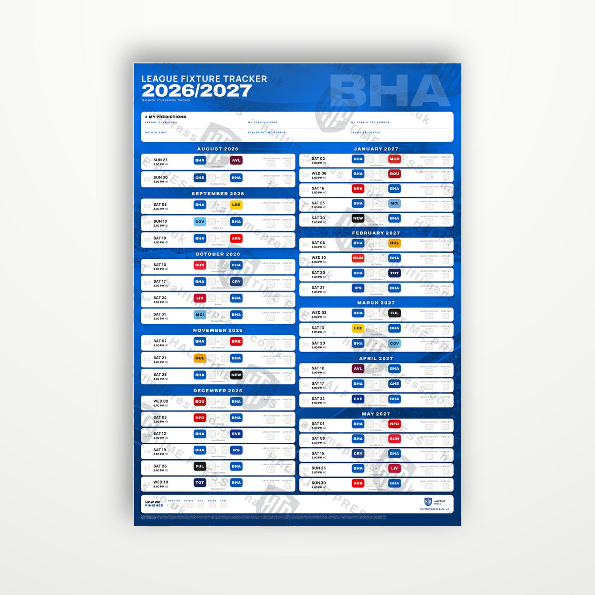 Premier League Fixture Wallchart 2026/27