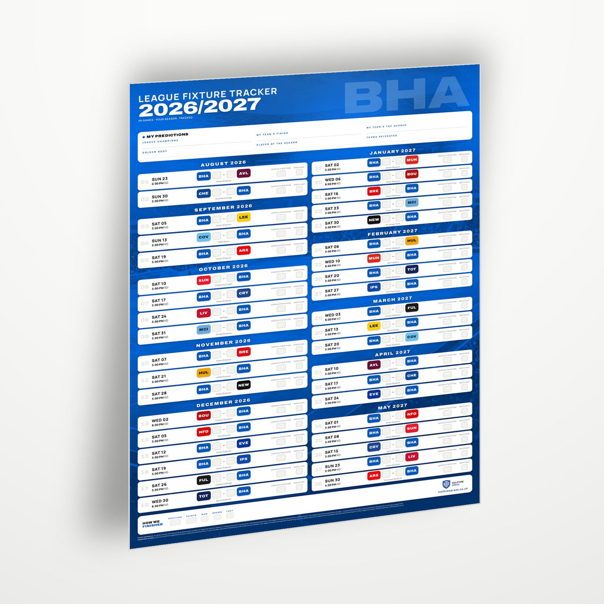 Premier League Fixture Wallchart 2026/27