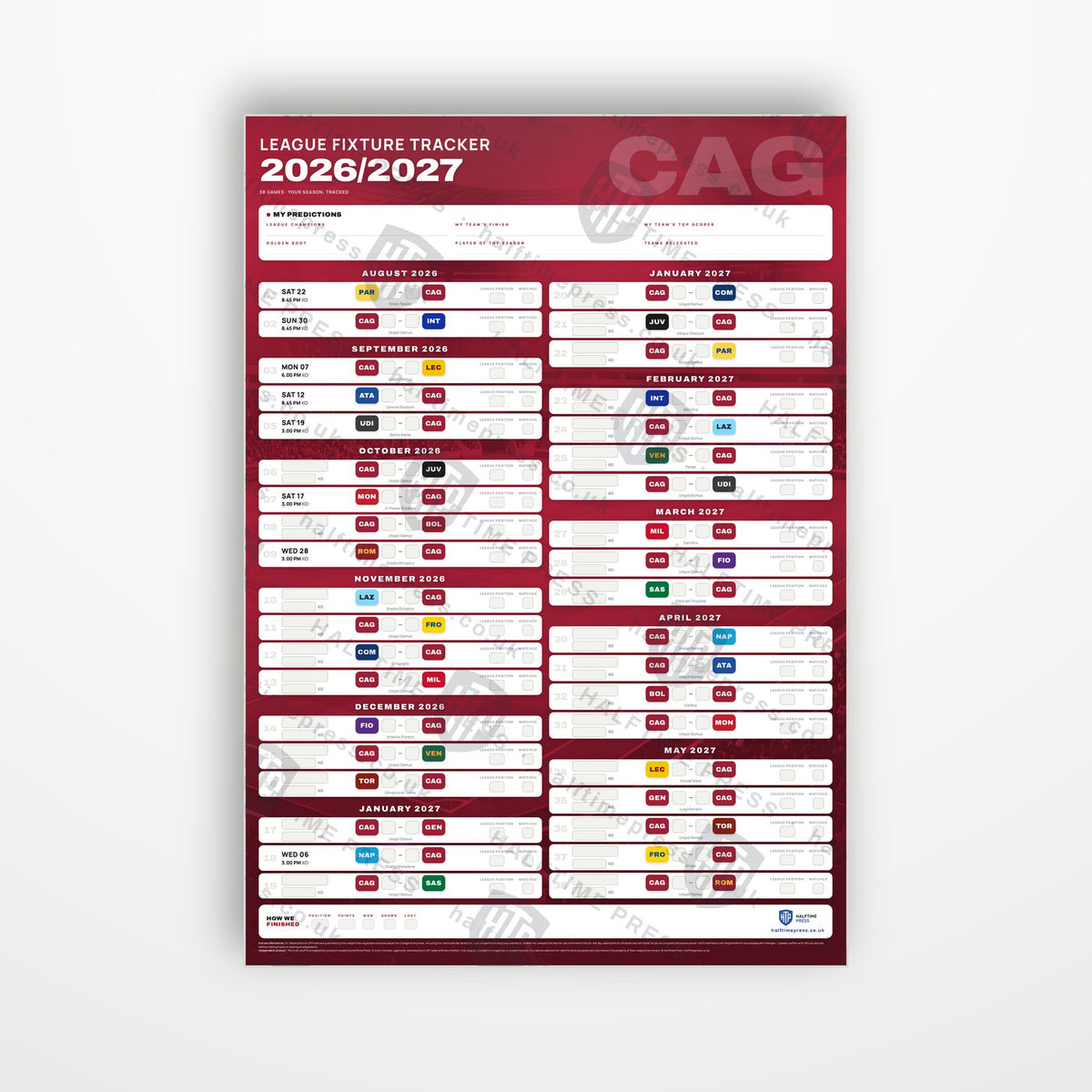 Serie A Fixture Wallchart 2026/27