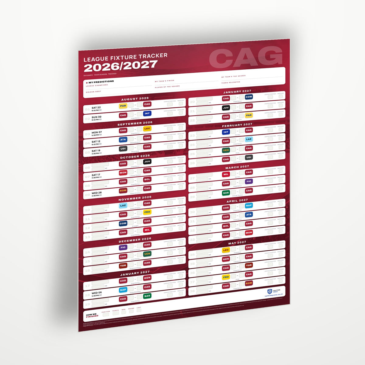 Serie A Fixture Wallchart 2026/27