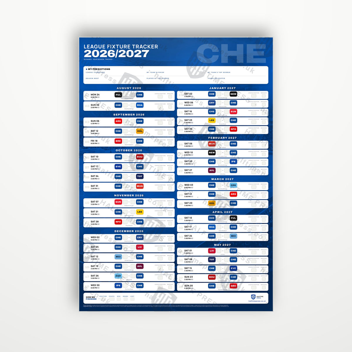 Premier League Fixture Wallchart 2026/27