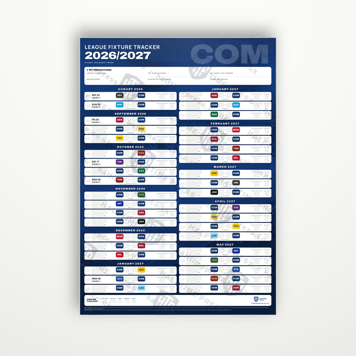 Serie A Fixture Wallchart 2026/27