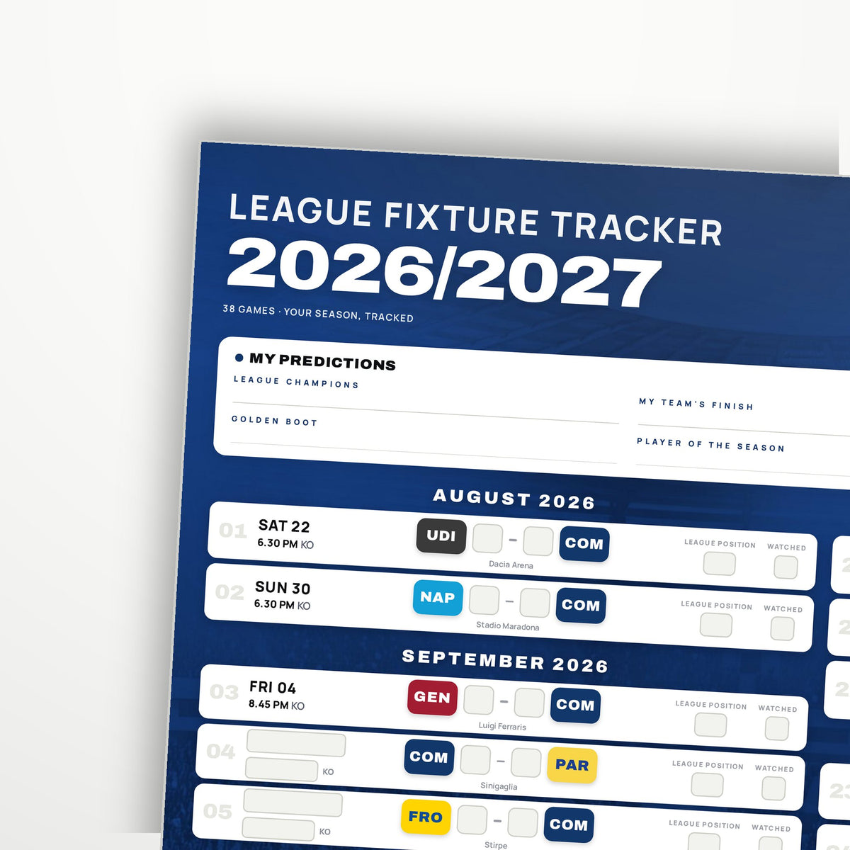 Serie A Fixture Wallchart 2026/27