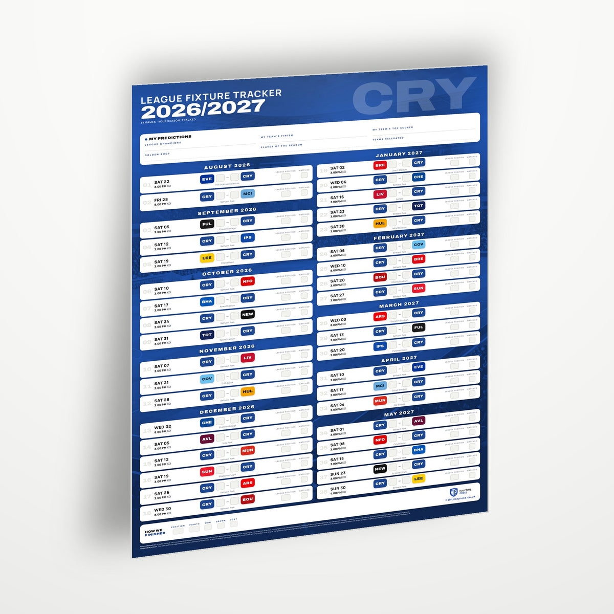 Premier League Fixture Wallchart 2026/27
