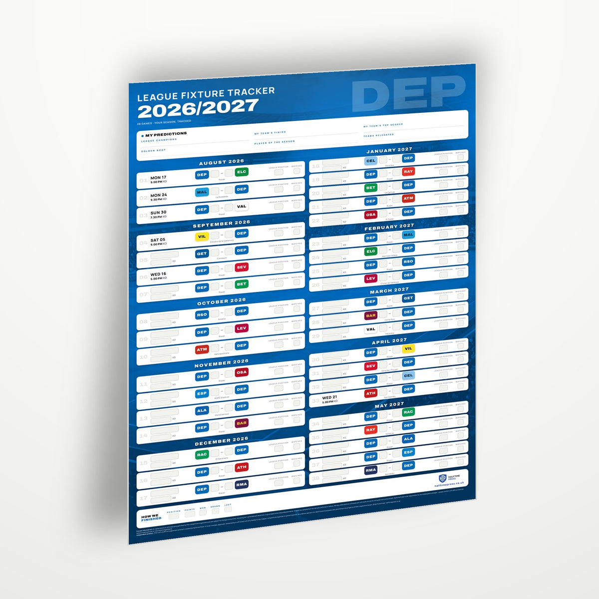 La Liga Fixture Wallchart 2026/27
