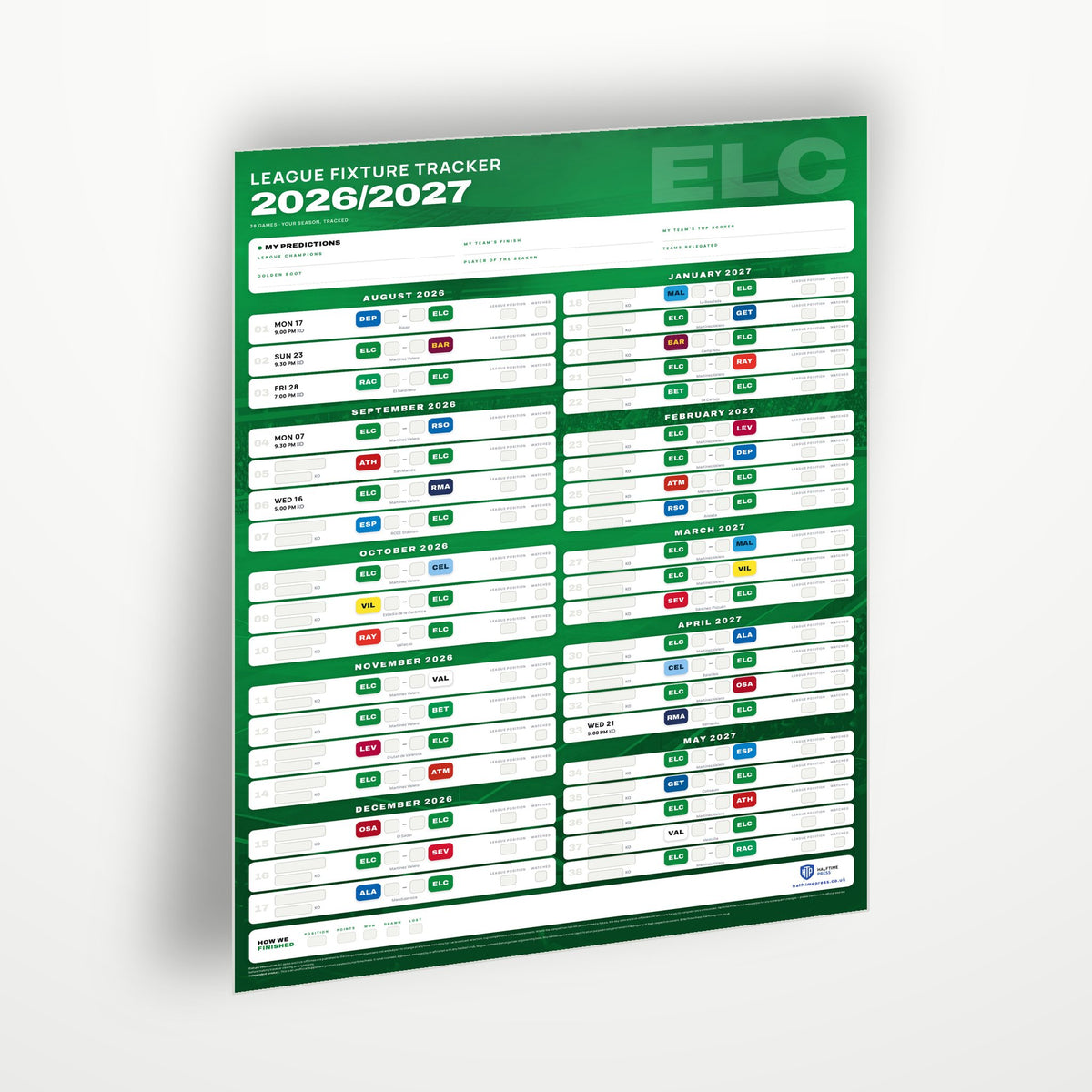 La Liga Fixture Wallchart 2026/27
