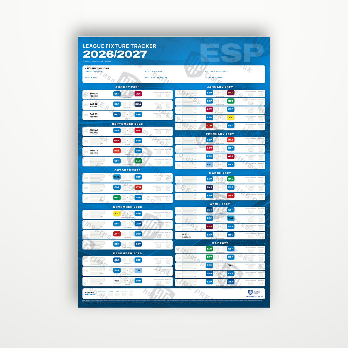 La Liga Fixture Wallchart 2026/27