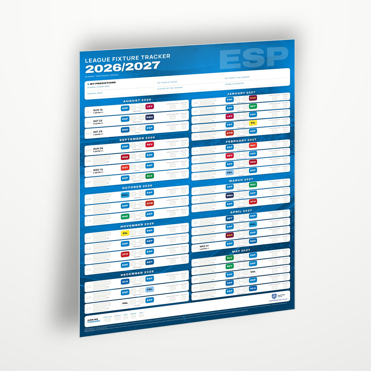 La Liga Fixture Wallchart 2026/27