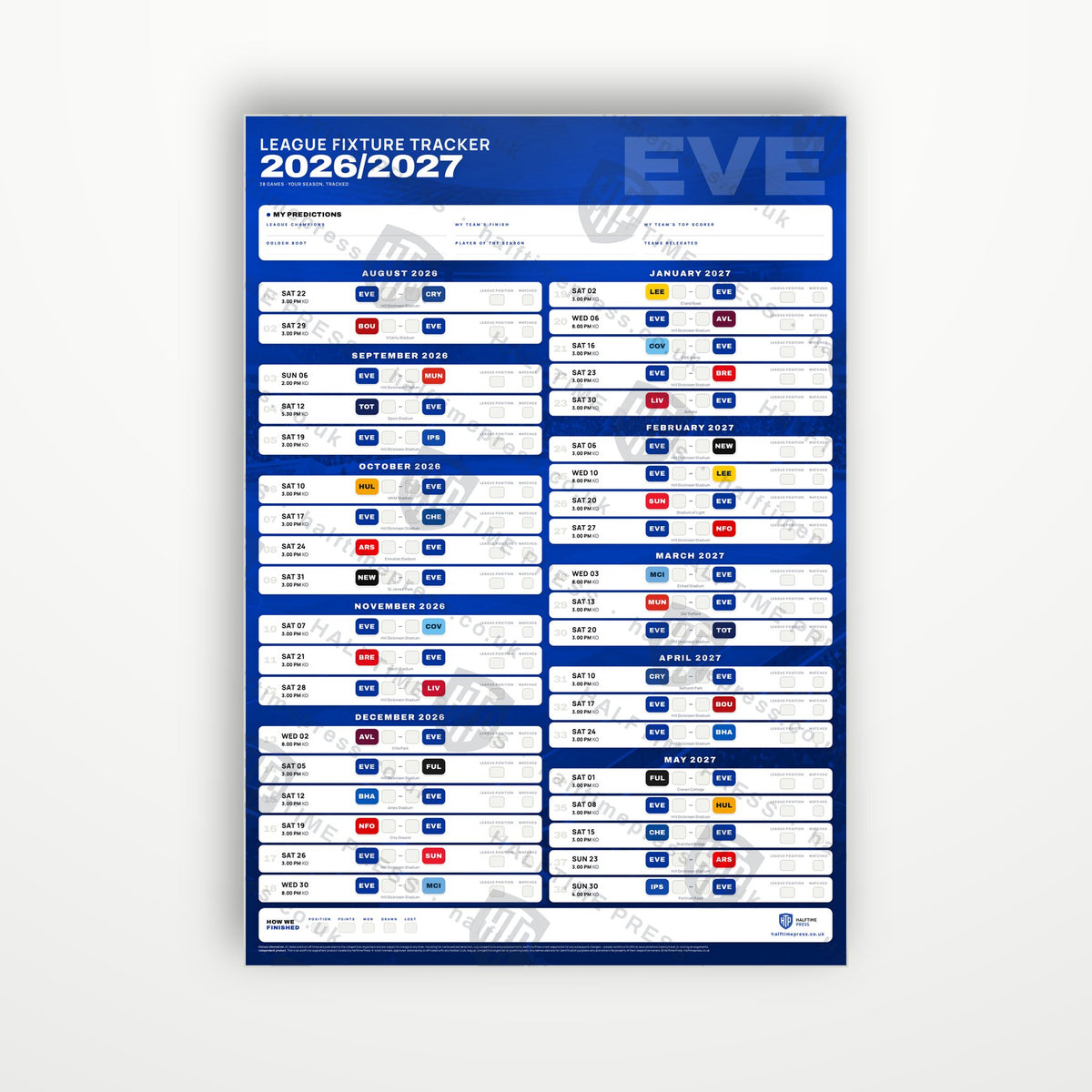 Premier League Fixture Wallchart 2026/27