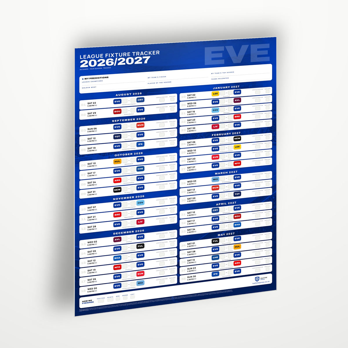 Premier League Fixture Wallchart 2026/27