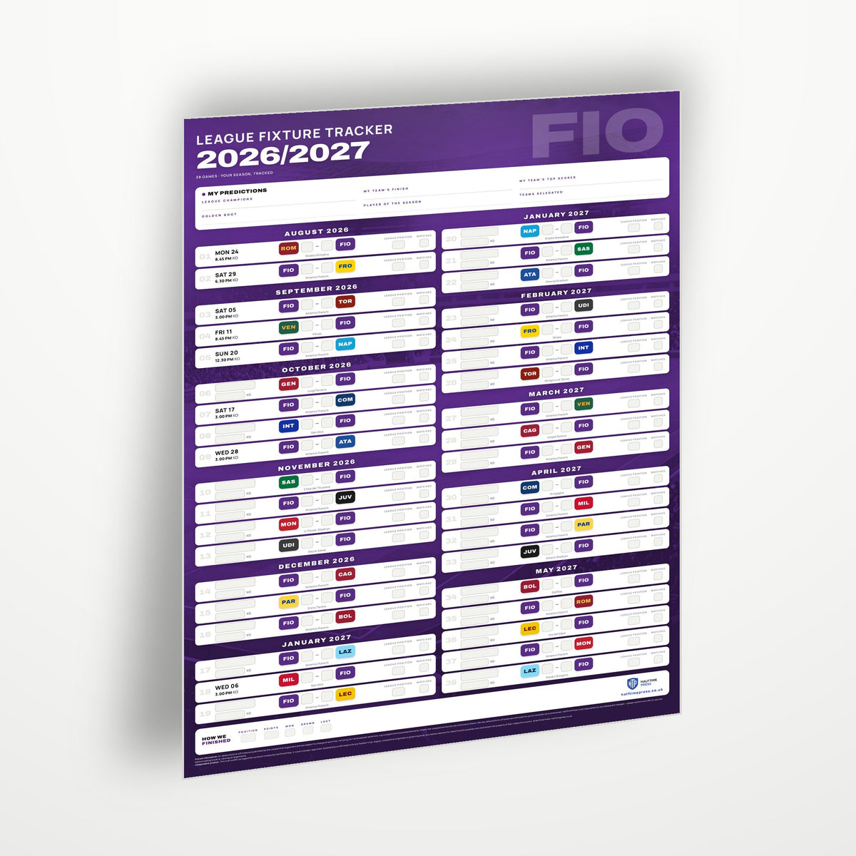Serie A Fixture Wallchart 2026/27