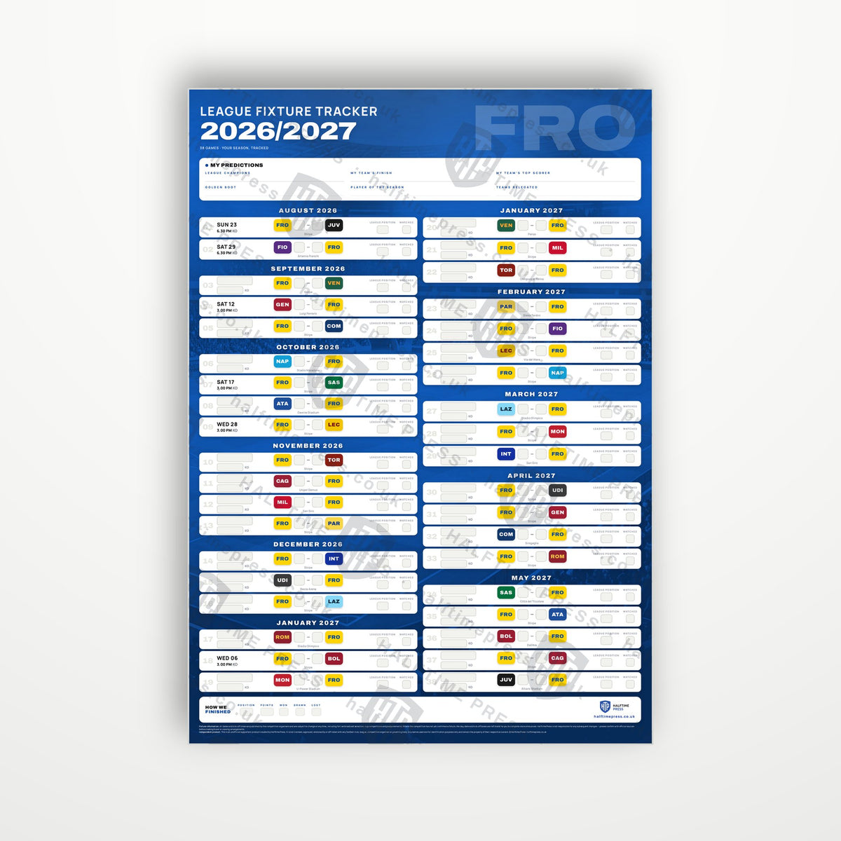 Serie A Fixture Wallchart 2026/27