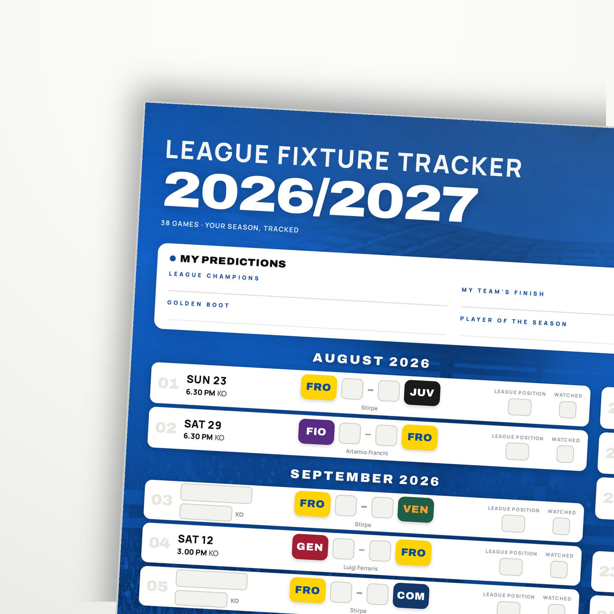 Serie A Fixture Wallchart 2026/27
