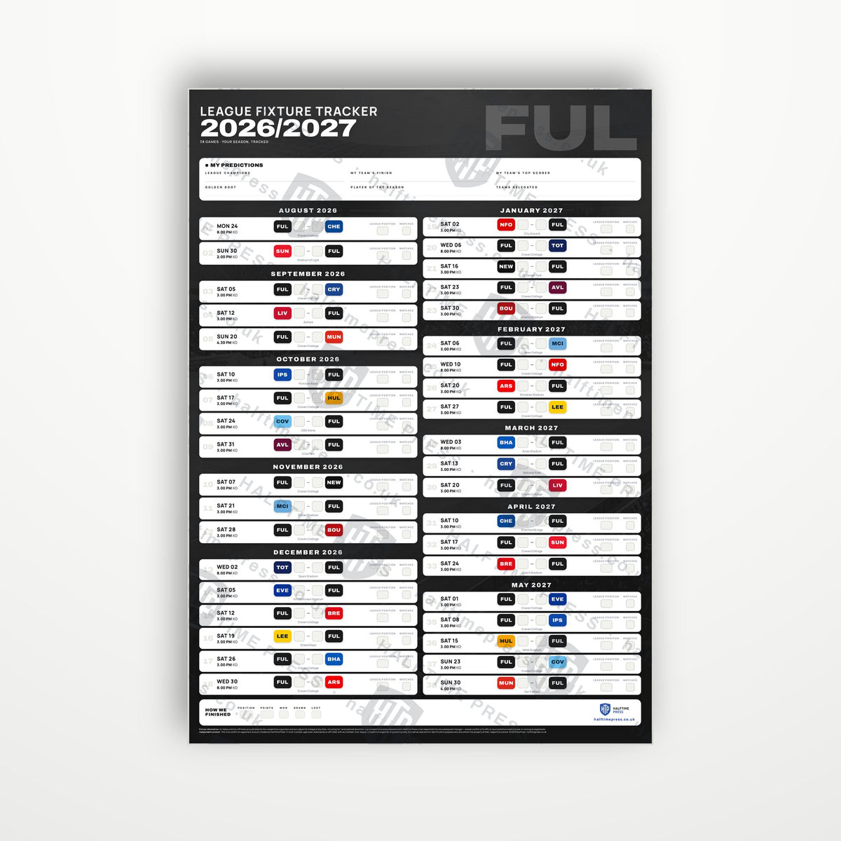 Premier League Fixture Wallchart 2026/27