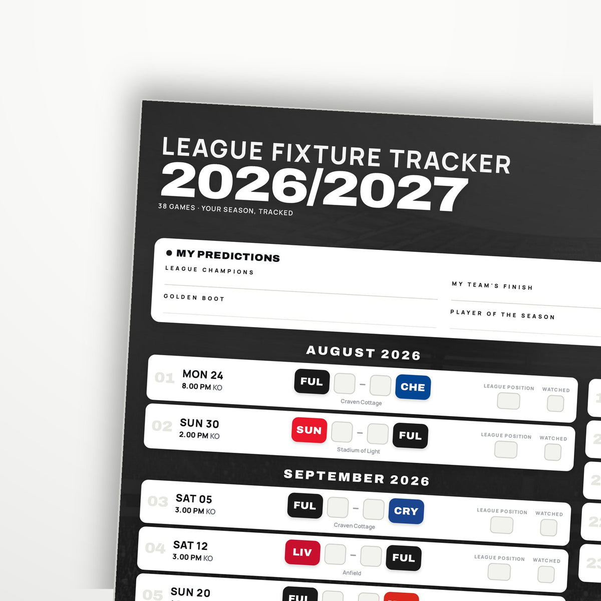 Premier League Fixture Wallchart 2026/27